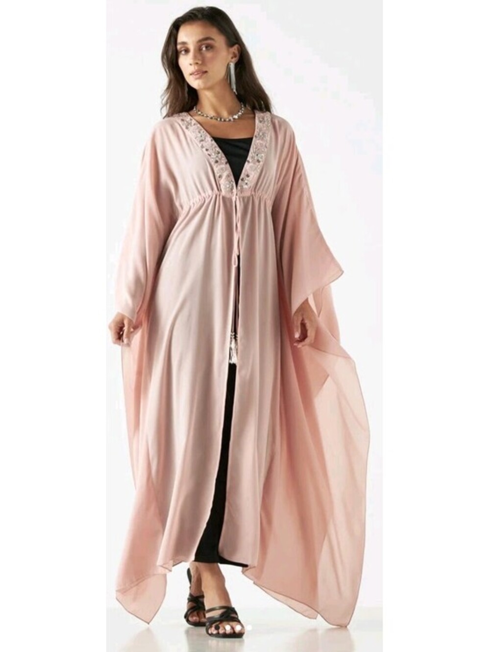Splash Sequined Kaftan Dress Light Pink XL New